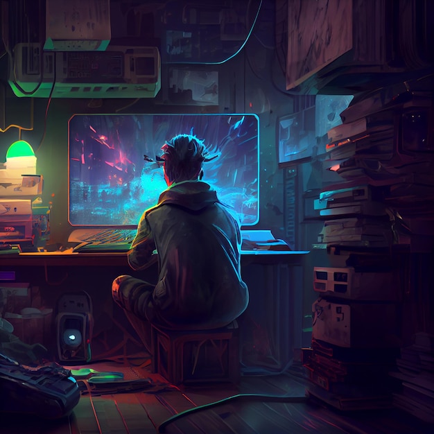 Premium Photo  Gamer playing on desktop pc computer gaming illustration