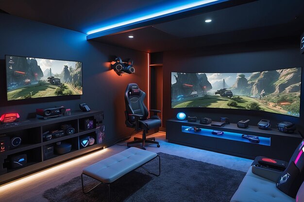 Photo a gamer room with a virtual reality corner for immersive gaming experience