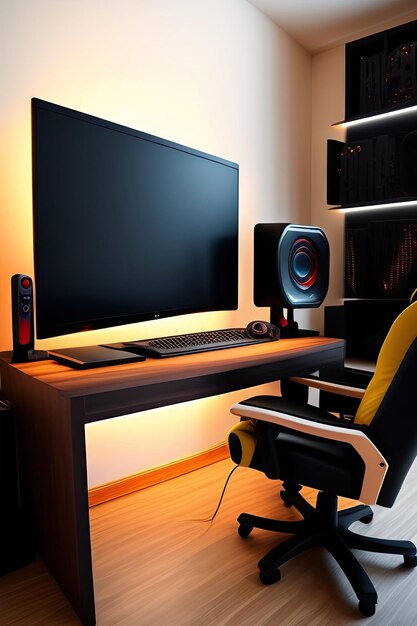 Gamer setup computer and gamer chair