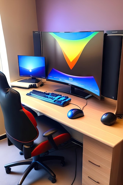 Gamer setup computer and gamer chair