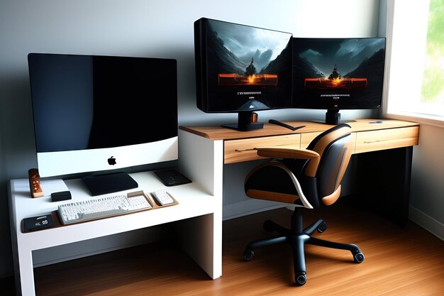 Gamer setup computer and gamer chair
