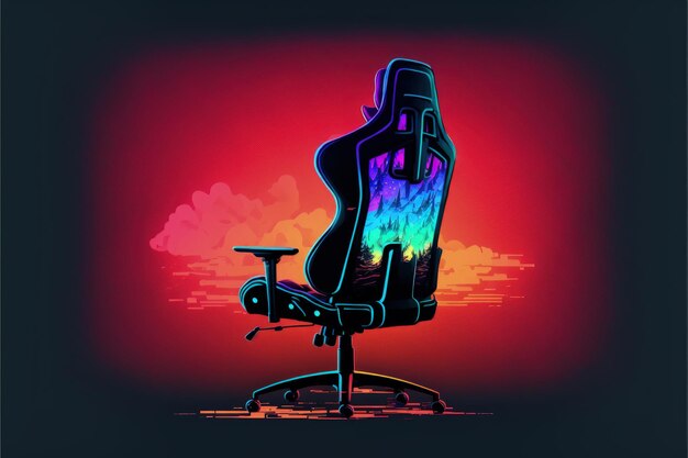 Gamer setup illustration with gamer chair gradient background Generative AI