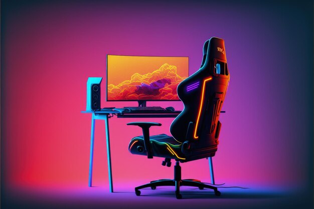 Gamer setup illustration with gamer chair gradient background Generative AI