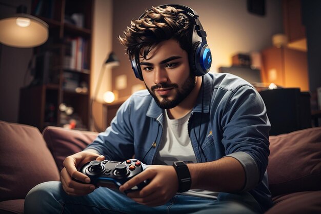 Gamer speelt met controller medium shot