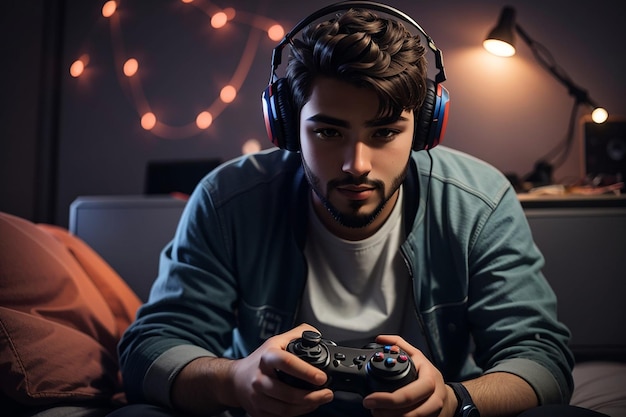 Gamer speelt met controller medium shot