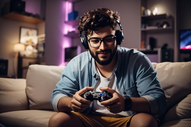 Gamer speelt met controller medium shot