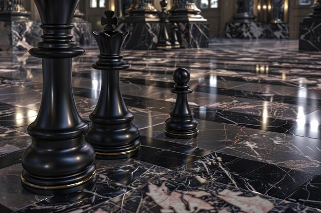 Photo gamero chess pieces marble floor