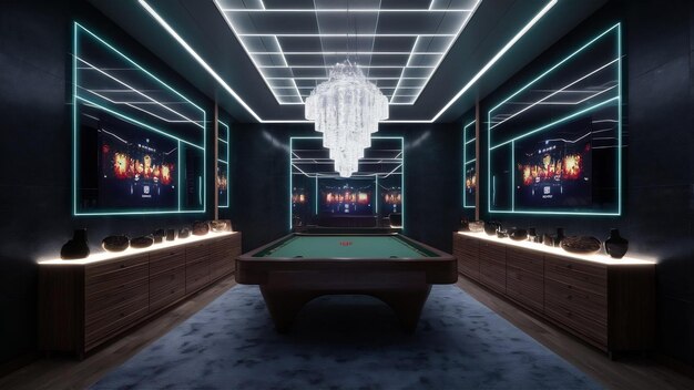 Games room illuminated with leds created with generative ai technology