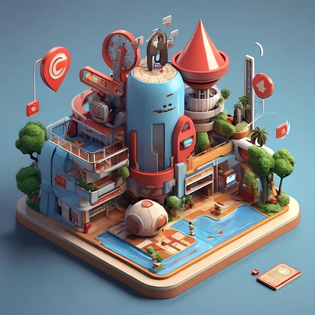 Photo gamification 3d rendering concept