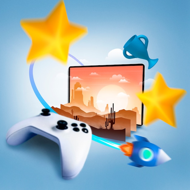 Gamification 3d rendering concept