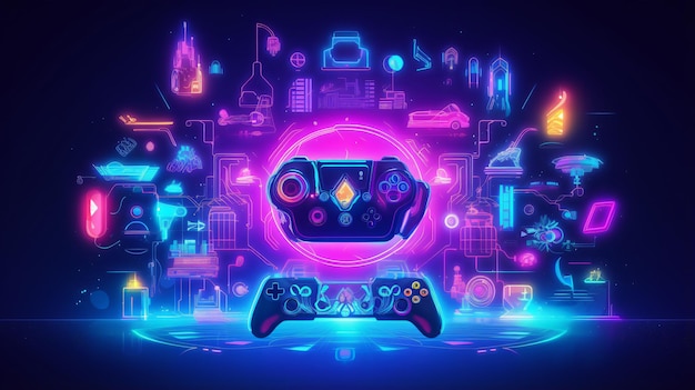 Photo gamification and game development concept in neon