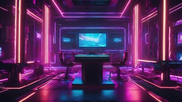 Gaming background abstract wallpaper cyberpunk style scifi game neon glow of stage scene in pedestal