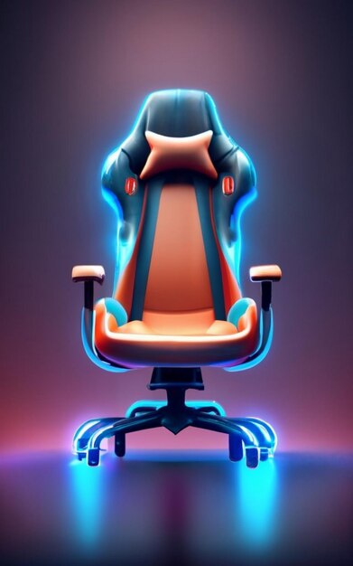 Gaming chair with modern laptop 3d render 3D Illustration