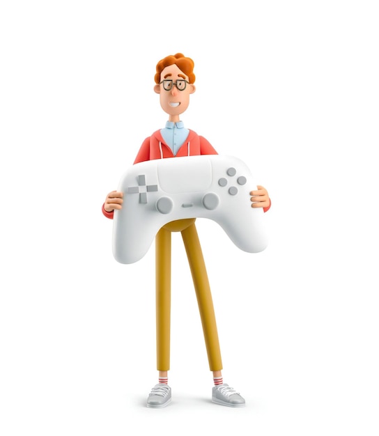 Gaming concept Nerd Larry met gamepad 3d illustratie