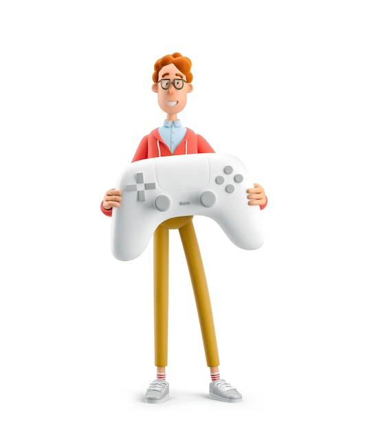 Foto gaming concept nerd larry met gamepad 3d illustratie