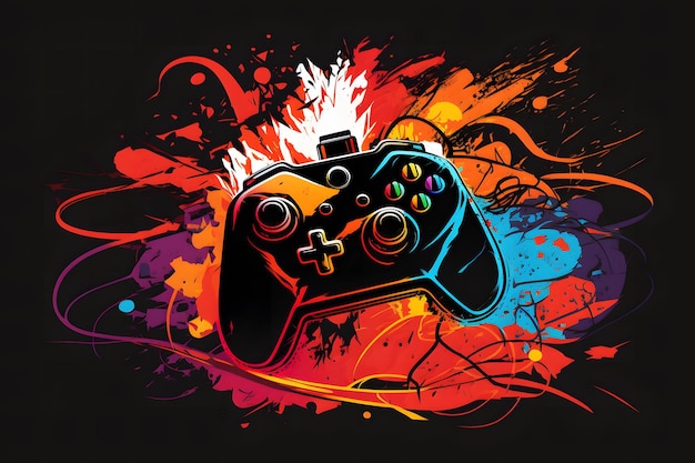 Gaming controller with fire cartoon style Neural network generated art
