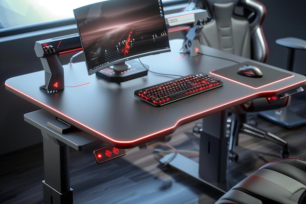 Gaming desk with motorized height adjustment and i