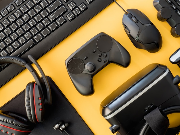 Gaming desk on a yellow background