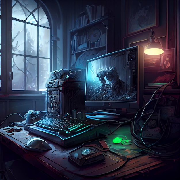 Gaming desktop PC computer setup gamer illustratie