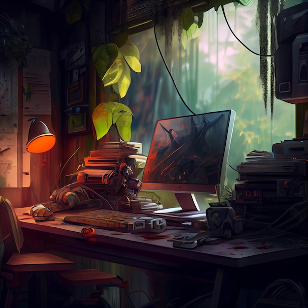 Gaming desktop PC computer setup gamer illustratie