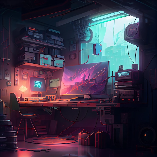 Gaming desktop PC computer setup gamer illustratie