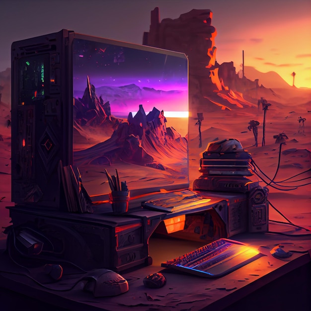 Gaming desktop PC computer setup gamer illustratie