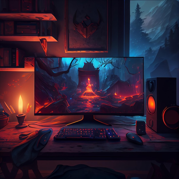 Gaming desktop PC computer setup gamer illustration