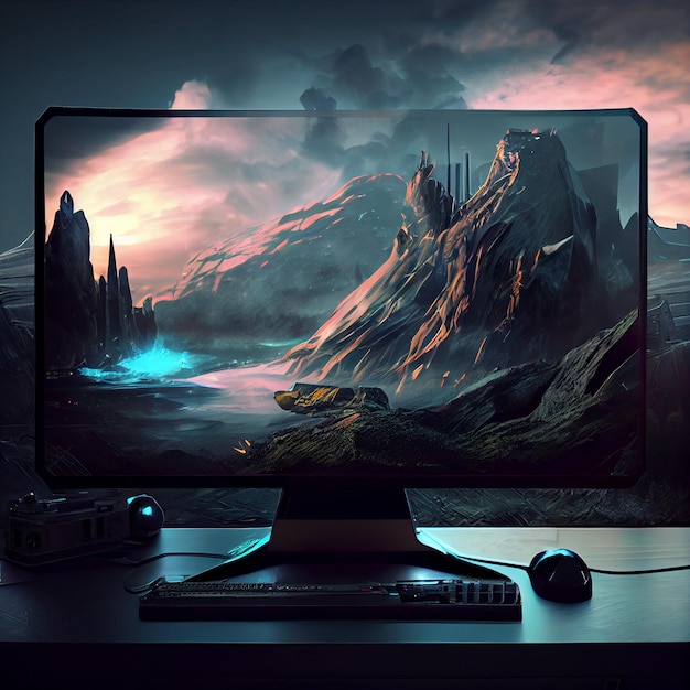 Gaming desktop PC computer setup gamer illustration