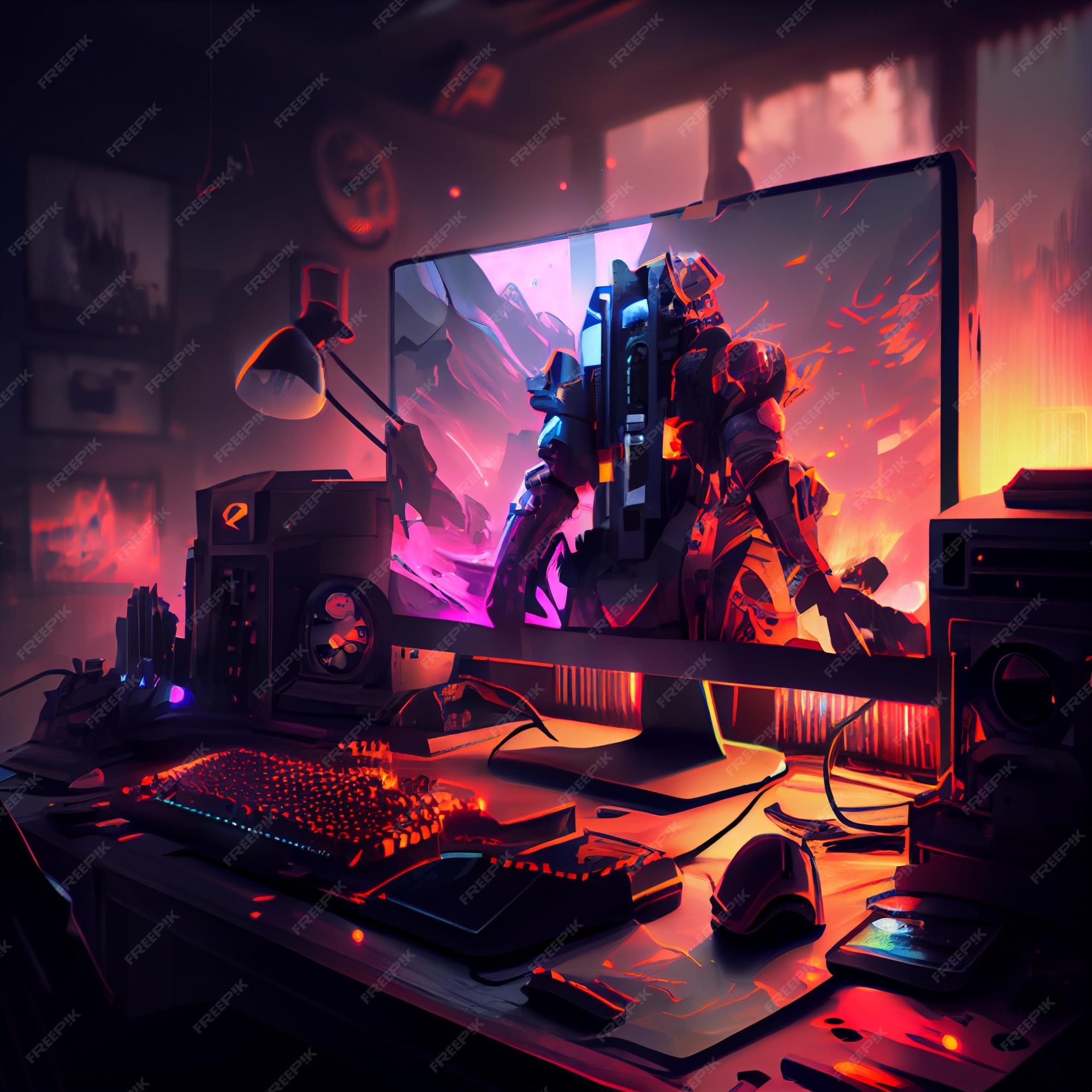 Premium Photo  Gamer playing on desktop pc computer gaming illustration