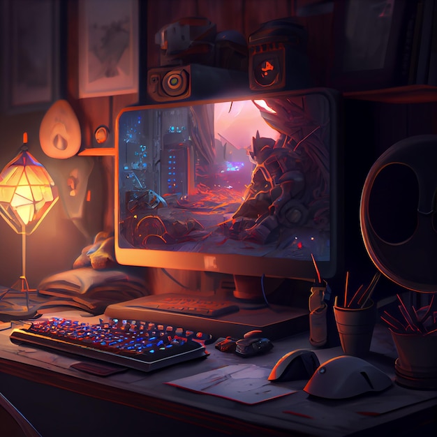 Premium Photo  Gamer playing on desktop pc computer gaming illustration