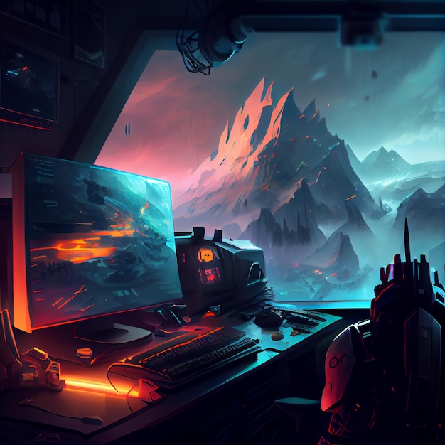 Gaming desktop PC computer setup gamer illustration