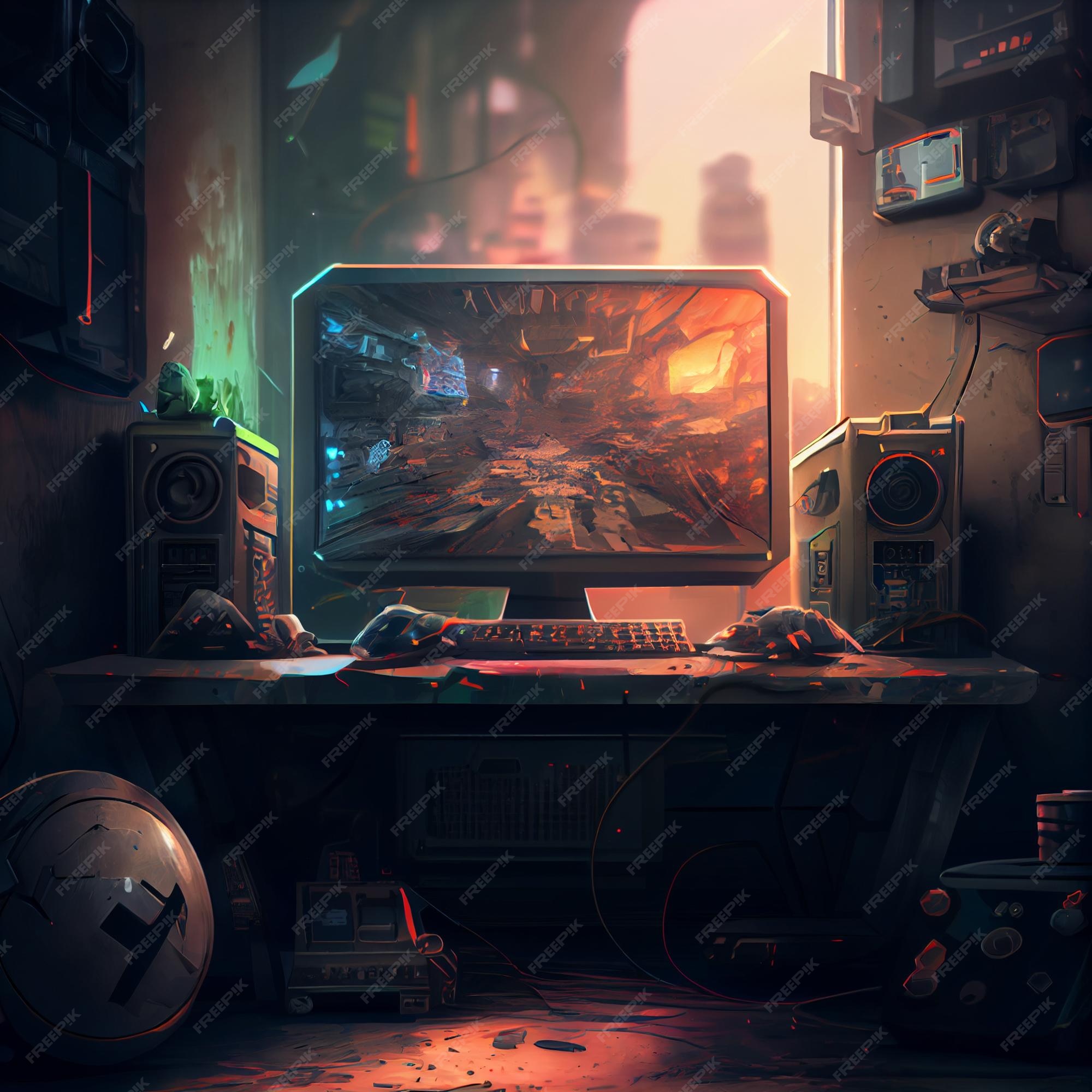 Premium Photo  Gamer playing on desktop pc computer gaming illustration