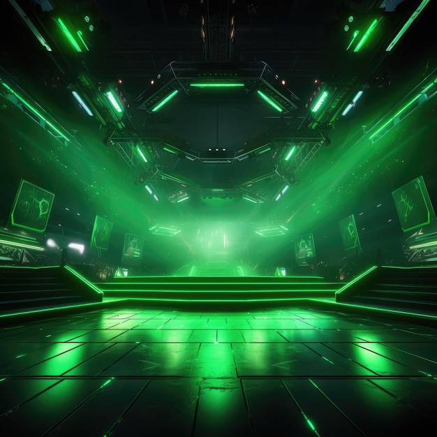 Gaming Haven Dynamic Esports Arena Enveloped in Vibrant Green Hues