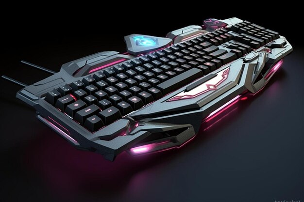 Gaming keyboard with rgb light and pc case copy space game accessories d render