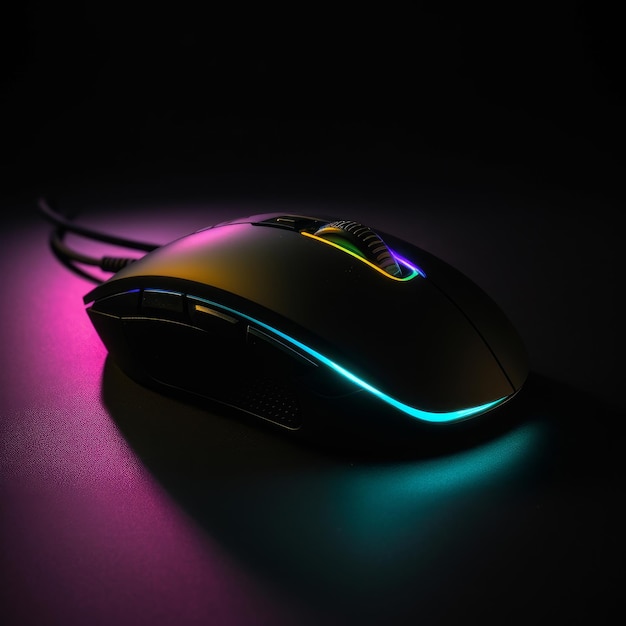 Gaming mouse rgb on black background generative AI