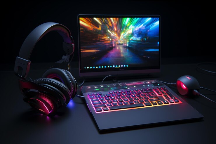 Gaming Mouse in Top Down View Gamer Workspace Generative AI