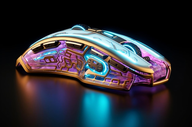 Gaming in Neon LeftSide Gamer Mouse with Copy Space Generative by Ai