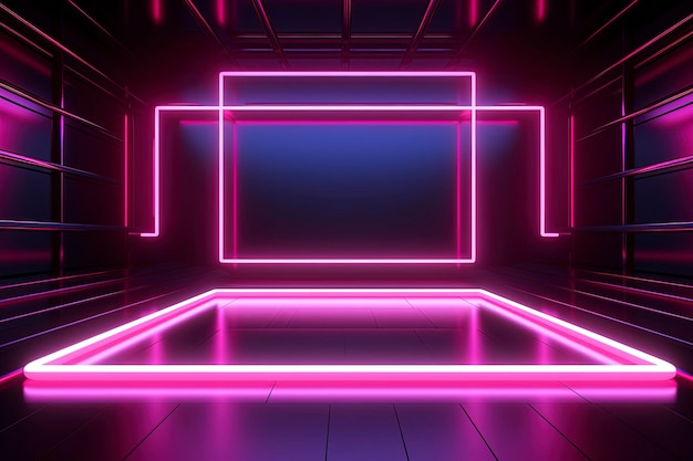 Gaming podium with abstract background and neon lights