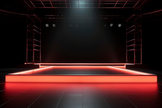 Gaming podium with abstract background and neon lights