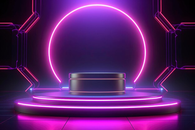 Gaming podium with abstract background and neon lights