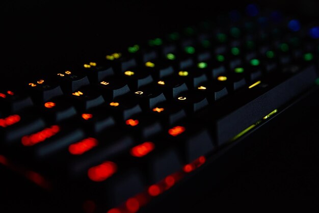 Gaming rgb keyboard on dark background