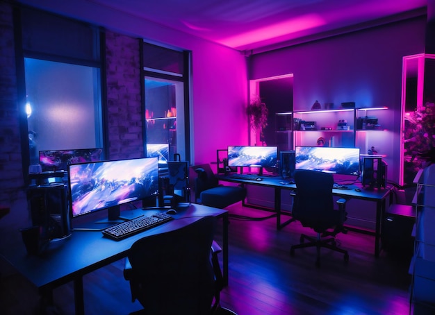 Photo the gaming room lit in purple