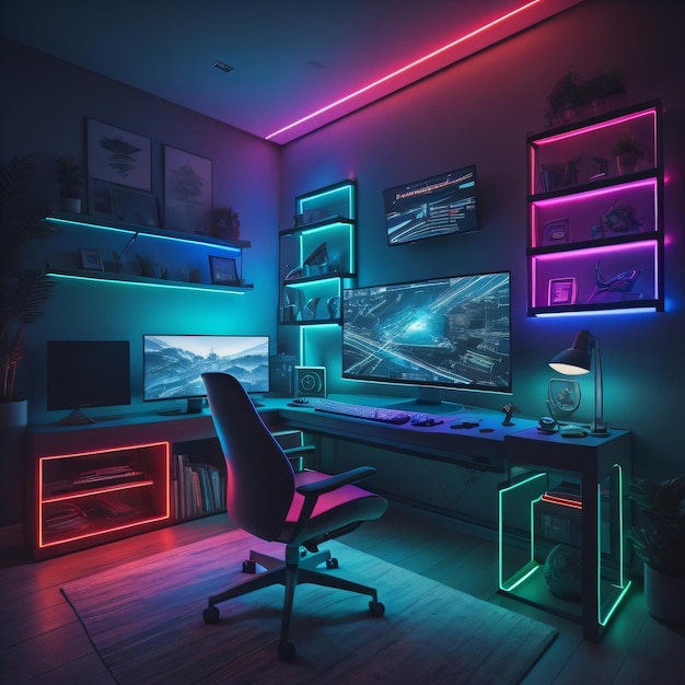 Premium AI Image  Gaming room setup ideas that will make your home look  cool gaming room setup