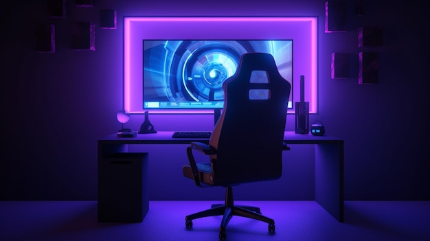 A gaming room with a computer monitor that says gaming on it.