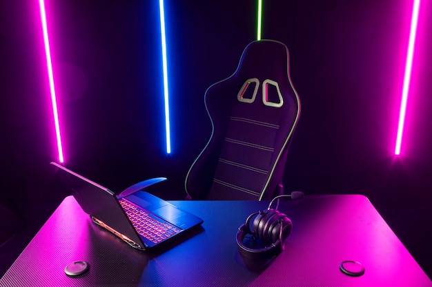 gaming setup with laptop still life