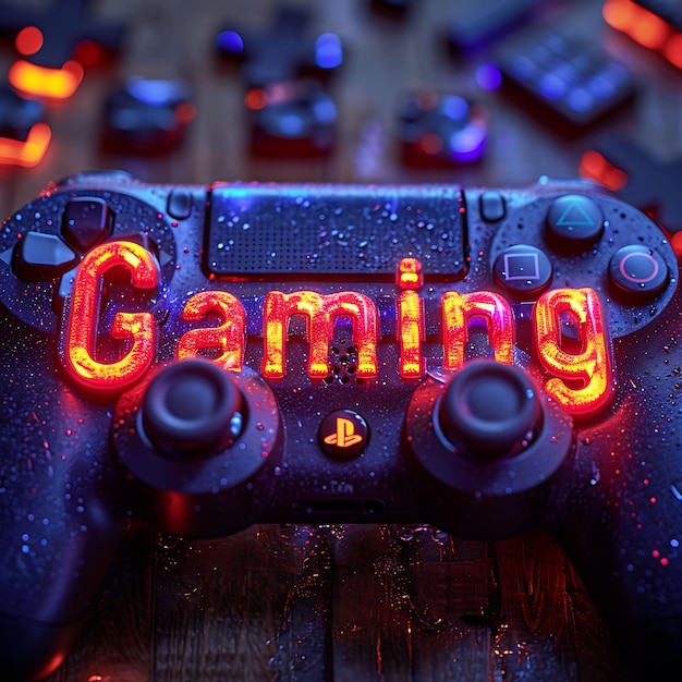 Gaming Text With Controller Effect Futuristic and Digital Fo Creative Live Stream Background Idea