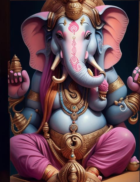 Ganapati Ganpati Sri Ganeshwara Ganesh hindoeïstische god 4k rat pastel full body lotusbloem