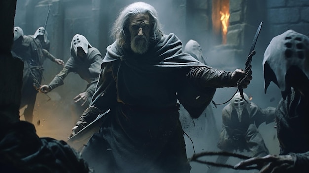 Gandalf is fighting a group of orcs that are guarding Ai generated art