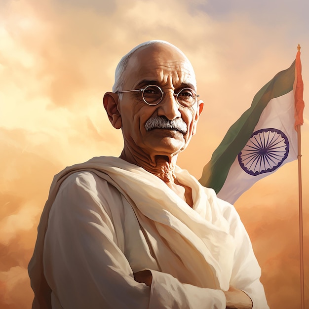 Gandhi Jayanti Banner Mahatma Gandhi With Flag 2nd October Gandhi Jayanti Template