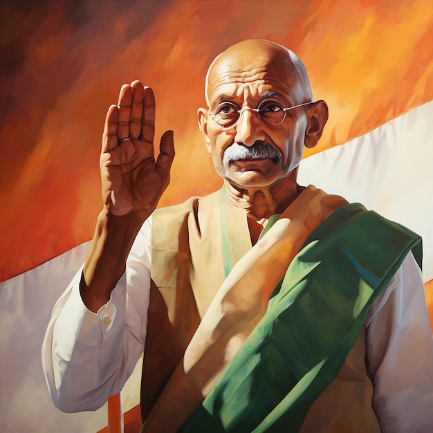 Gandhi Jayanti Banner Mahatma Gandhi With Flag 2nd October Gandhi Jayanti Template